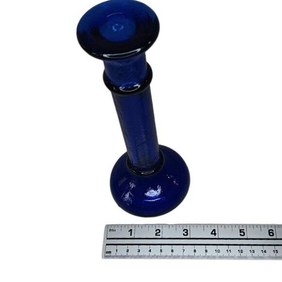 Cobalt Blue Glass Taper Candleholder Candlestick 8" x 3" Art Deco Contemporary - Picture 8 of 8